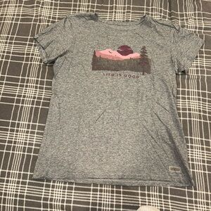 Life Is Good Heather Gray Tee with Pink and Purple Graphic
